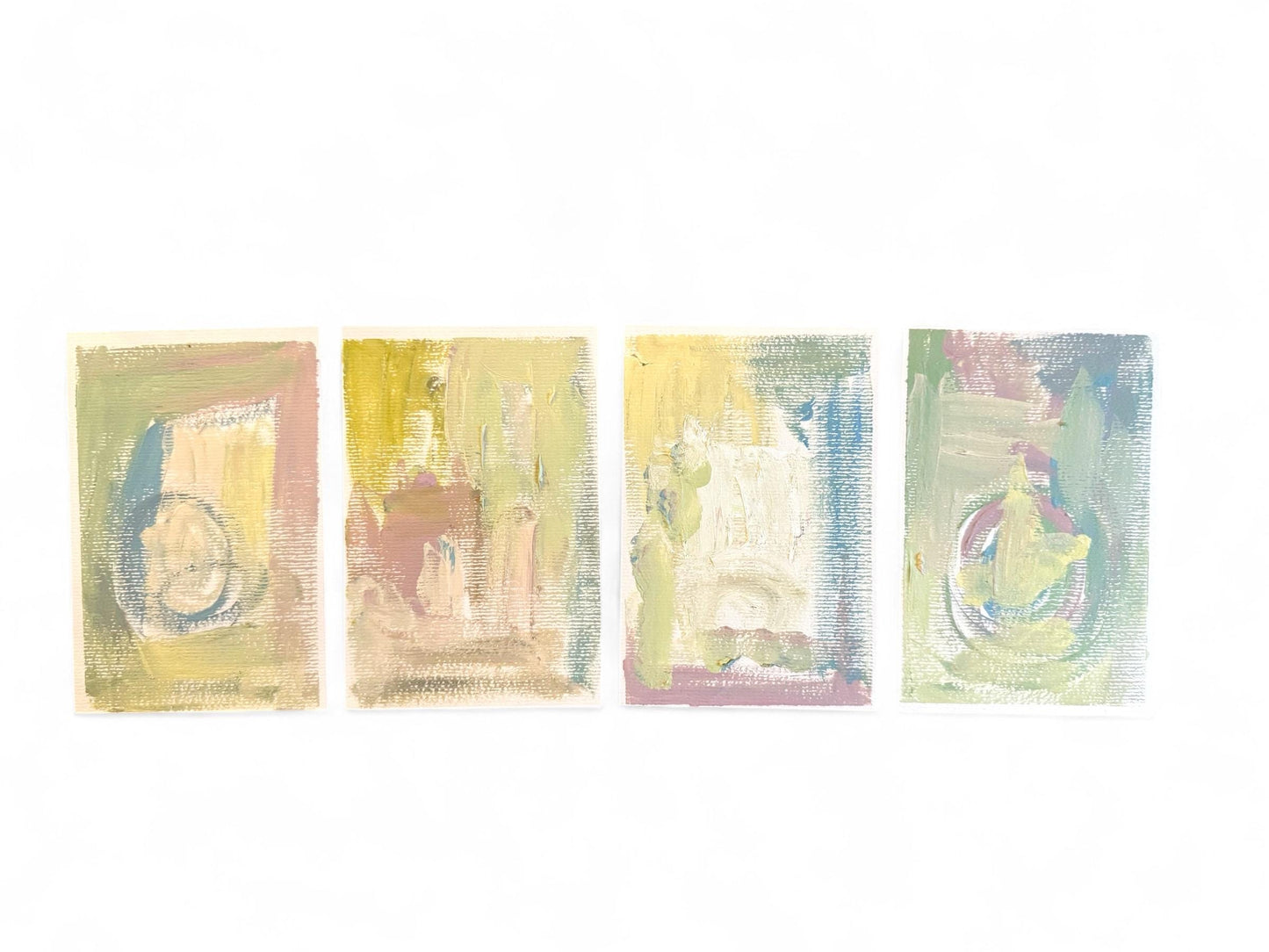 Original Abstract Mixed Media Paintings, Set of 4, Bright Paintings, Size 4x6