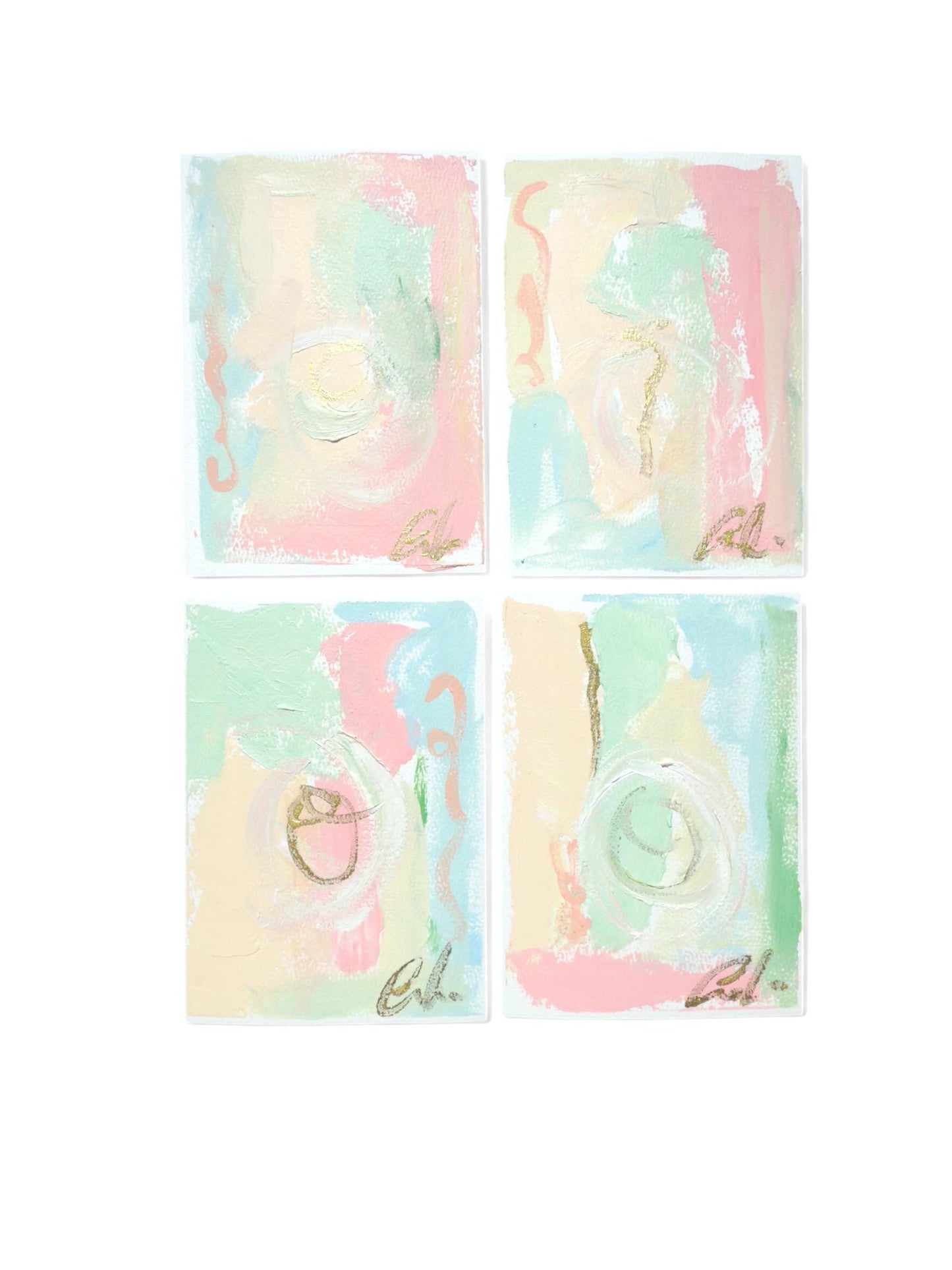 Original Abstract Mixed Media Paintings, Set of 4, Bright Paintings, Size 4x6