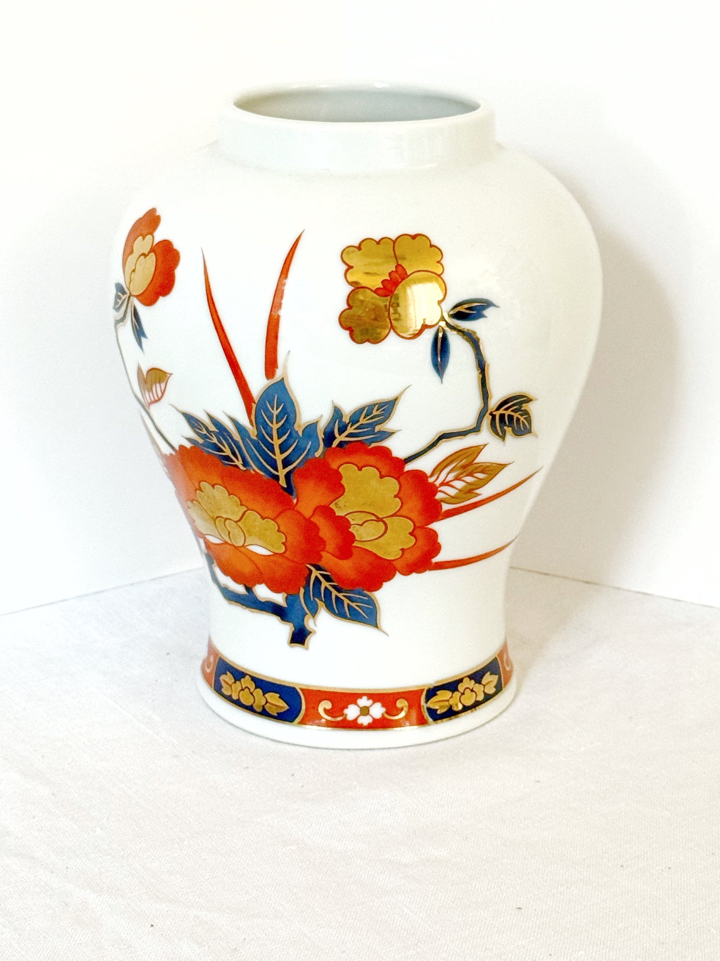 Blue, White & Orange Ceramic Ginger Jar Vase