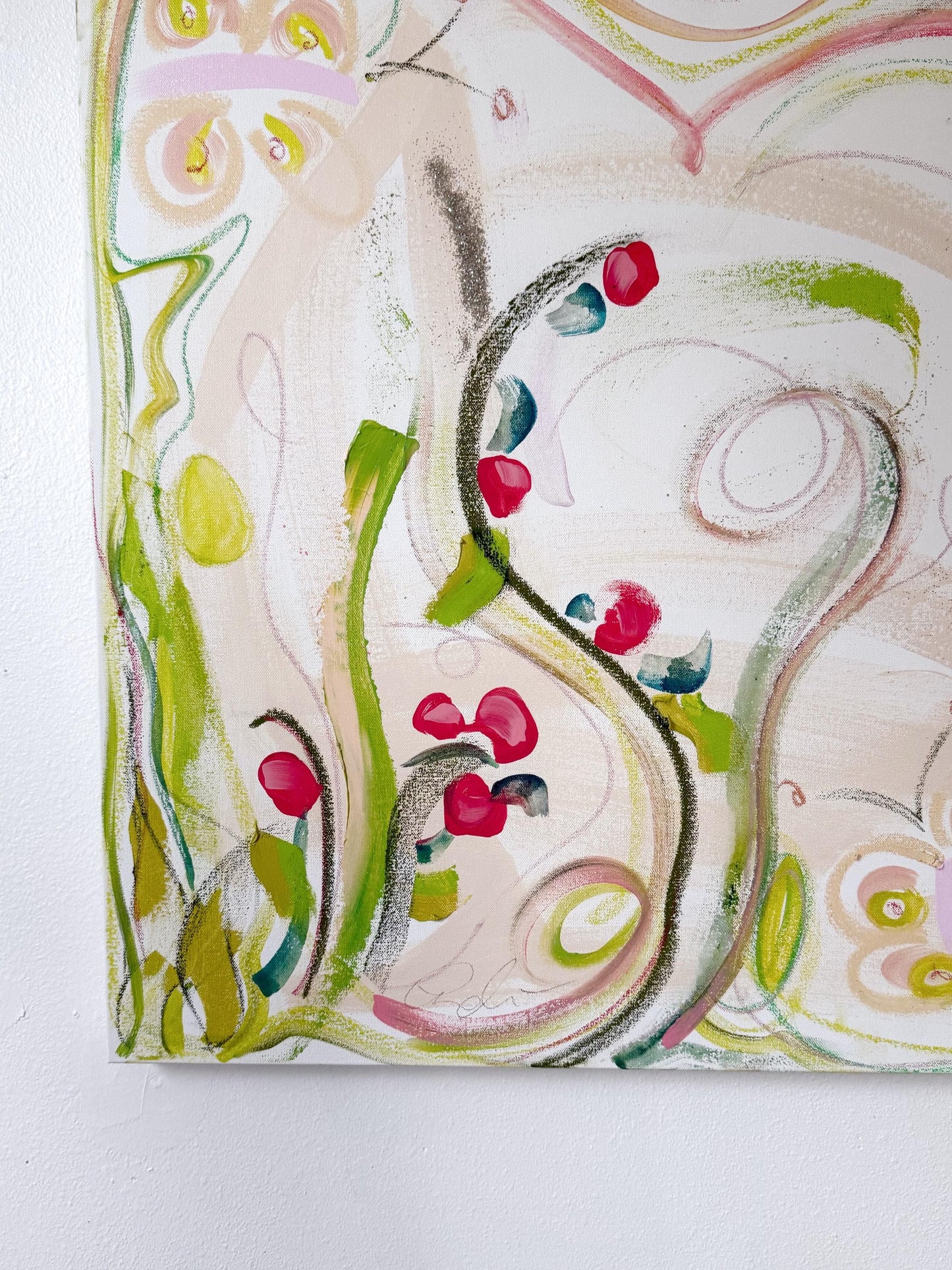 Original Abstract Mixed Media Painting on Canvas, Garden of Eden, Pink, Green, Neutral Artwork, Abstract Art, Original Abstract Artwork