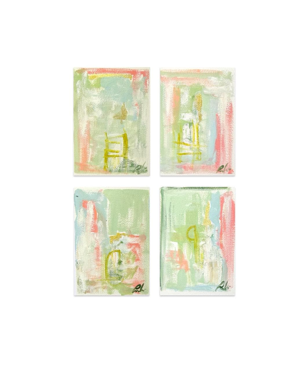 Original Abstract Mixed Media Paintings, Set of 4, Bright Paintings, Size 4x6
