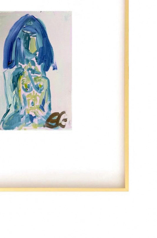 Original Abstract Mixed Media Painting on Canvas, Nude Woman Figure, Blue, Green, Abstract Art