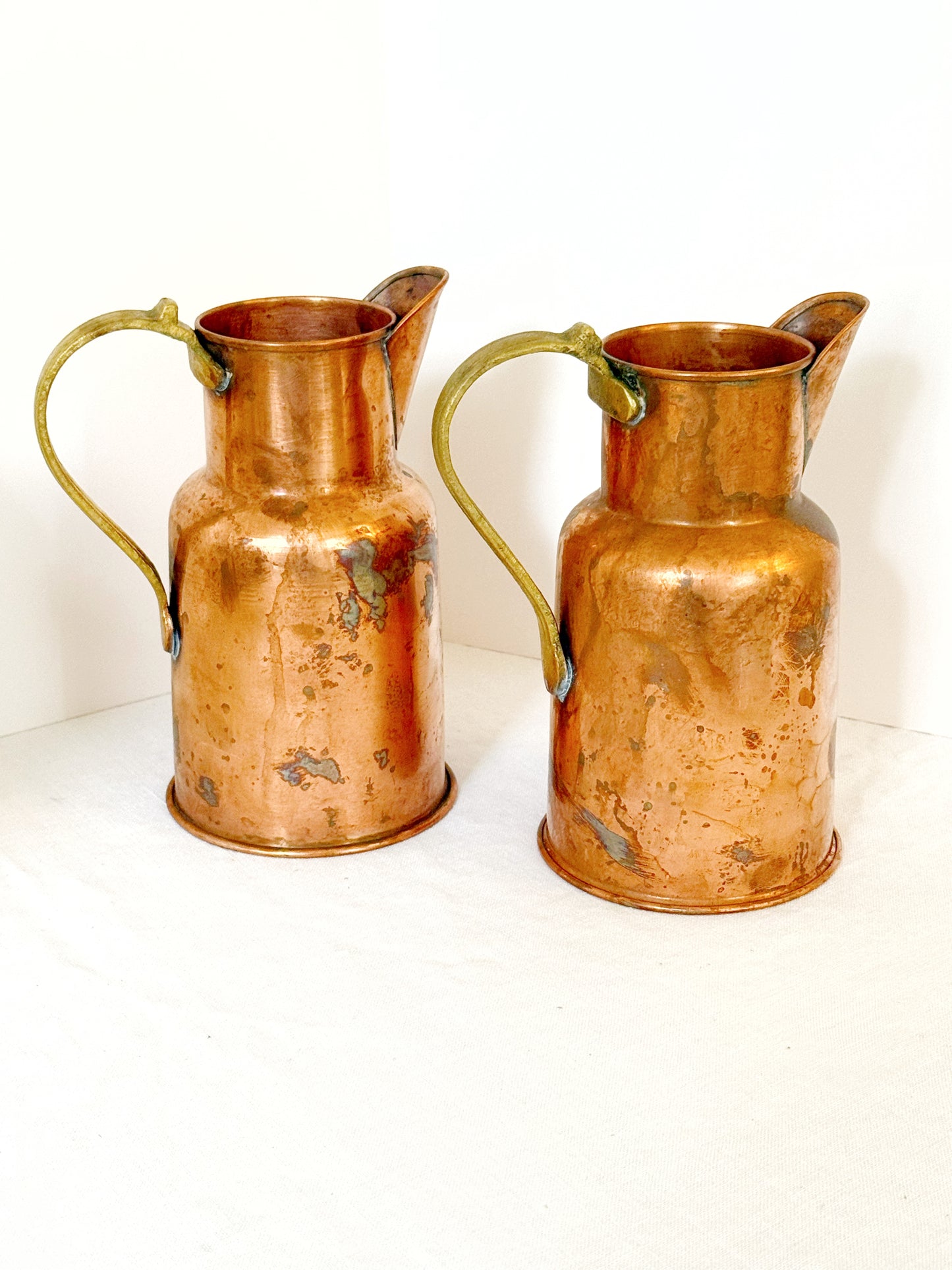 Vintage Copper Milk Pitchers, Pair