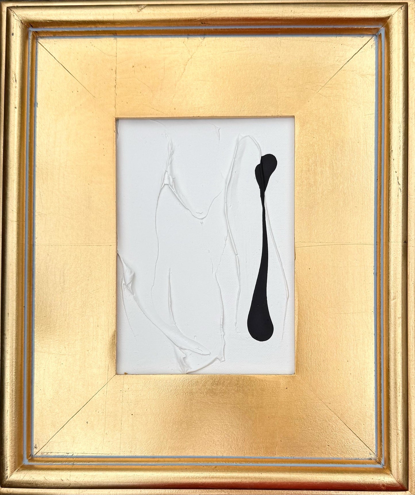 Original Abstract Mixed Media Painting on Canvas Panel, Framed in Gold-Leaf Wooden Frame, Original Abstract Art, Black and White, Texture