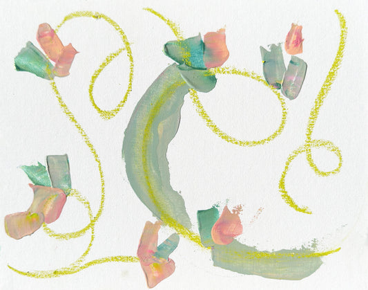 Original Abstract Mixed Media Painting, Size 11”x14”, Framed in size 16”x20” Gold Metal Gallery Frame, Floral Painting, Green, Pink