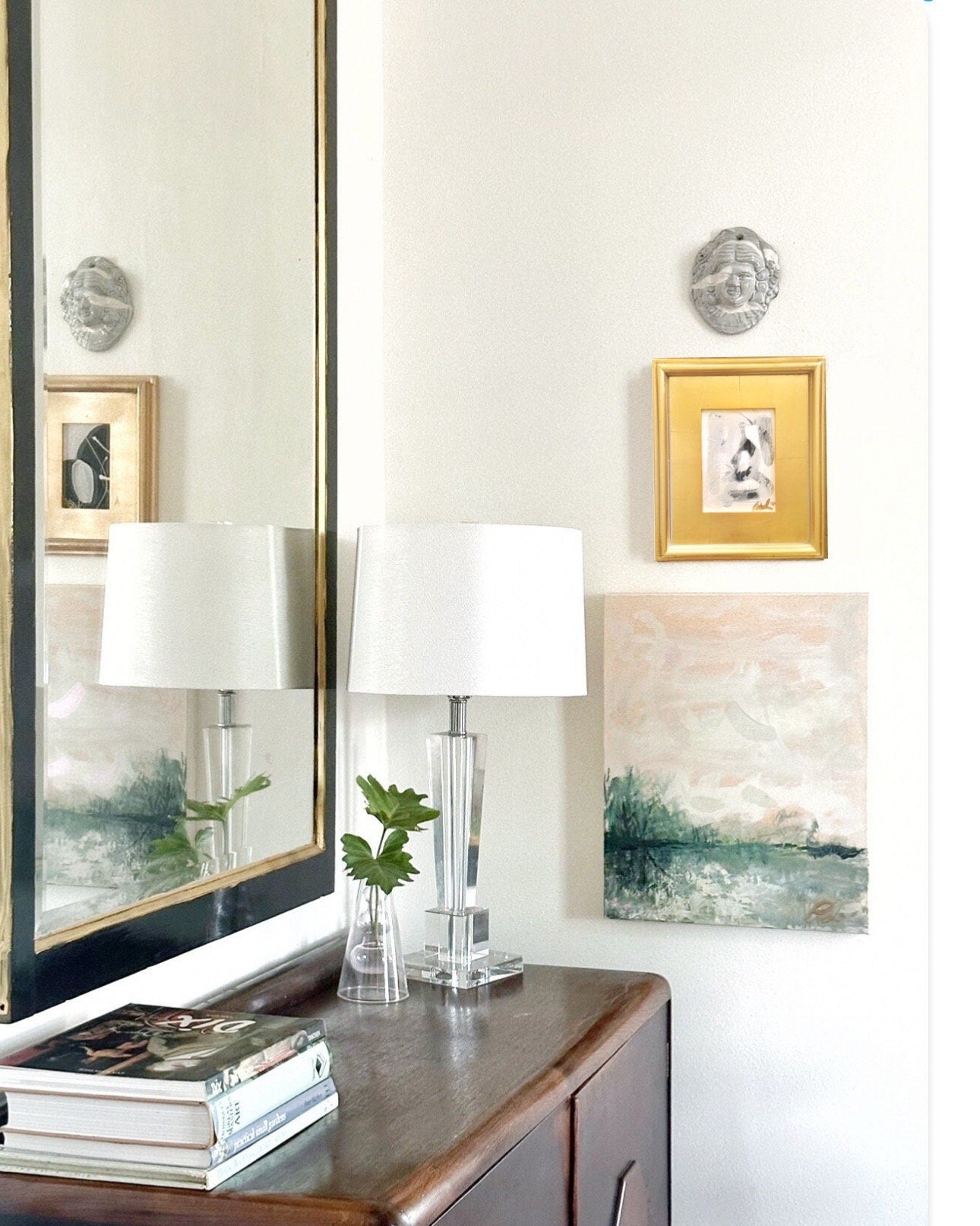 Framed Original Abstract Artwork, Mixed Media Painting (5”x7”) on Canvas, 11”x13”, Gold Frame, Neutral Wall Art, Minimal Art, Black & White