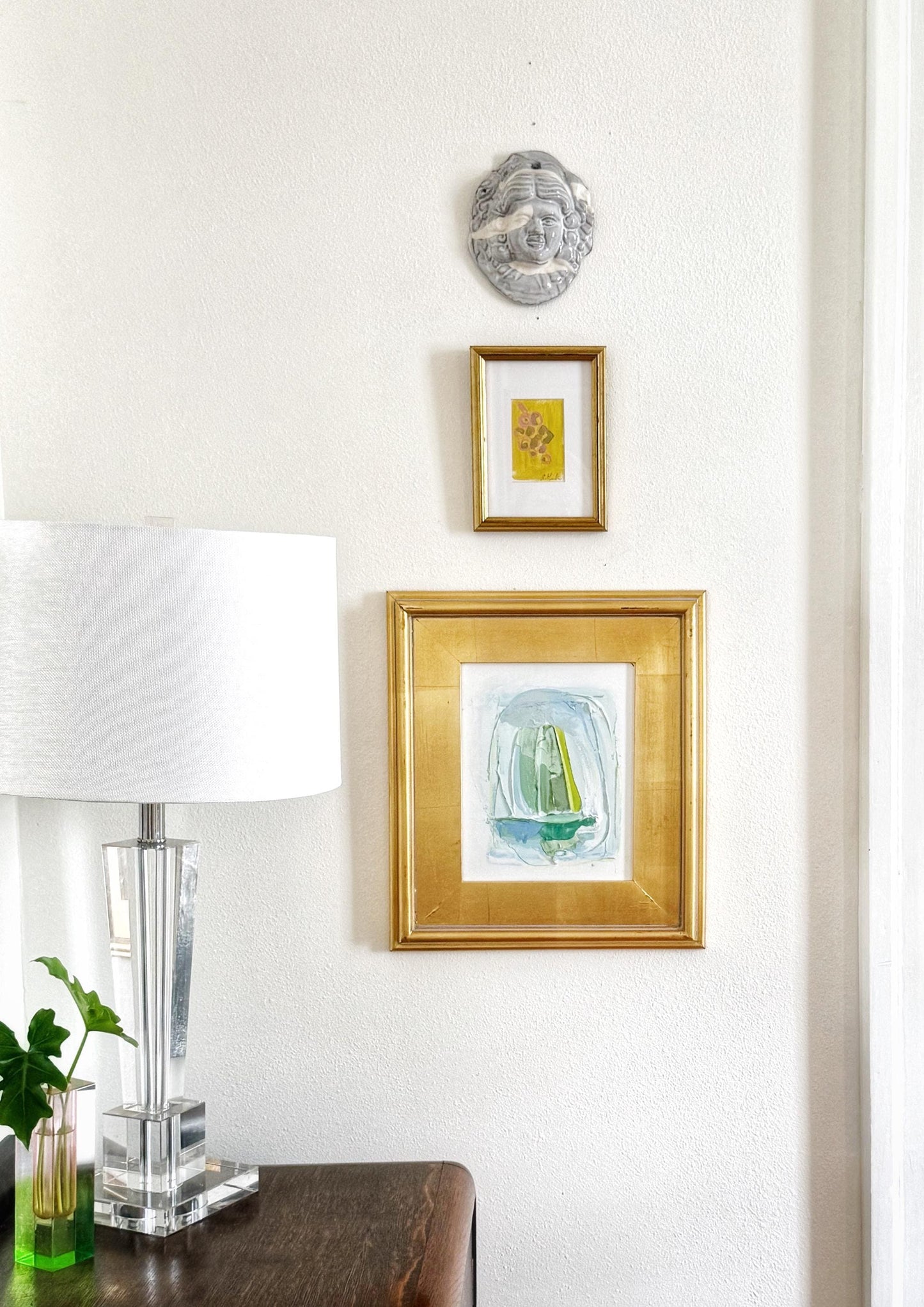 Framed Original Abstract Artwork, Mixed Media Texture Painting (8”x10”) on Canvas, Gold Frame, Neutral Wall Art, Minimal Art, Blue Art