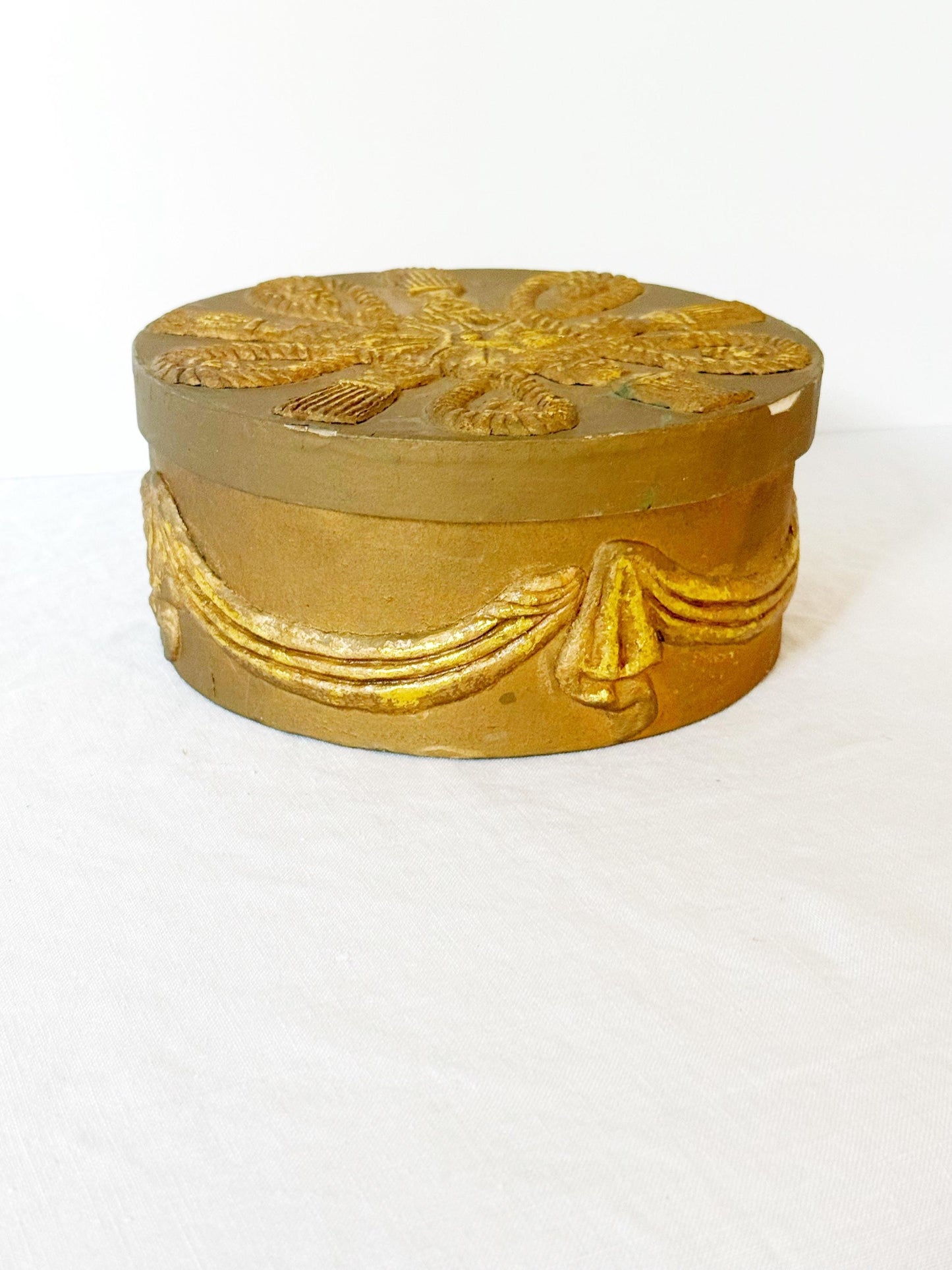 Pair of Ornate Gold Vintage Nesting Boxes, Round