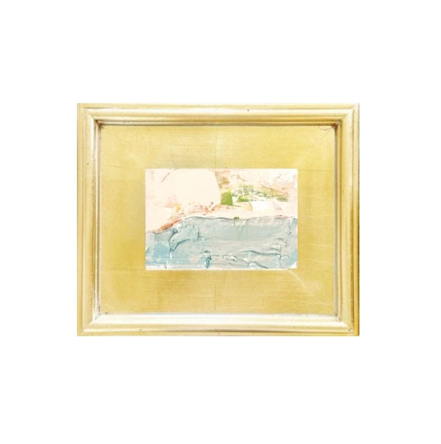 Framed Original Abstract Artwork, Mixed Media Painting (5”x7”) on Canvas, 11”x13”, Gold Frame, Neutral Wall Art, Minimal Art, Metallic Art