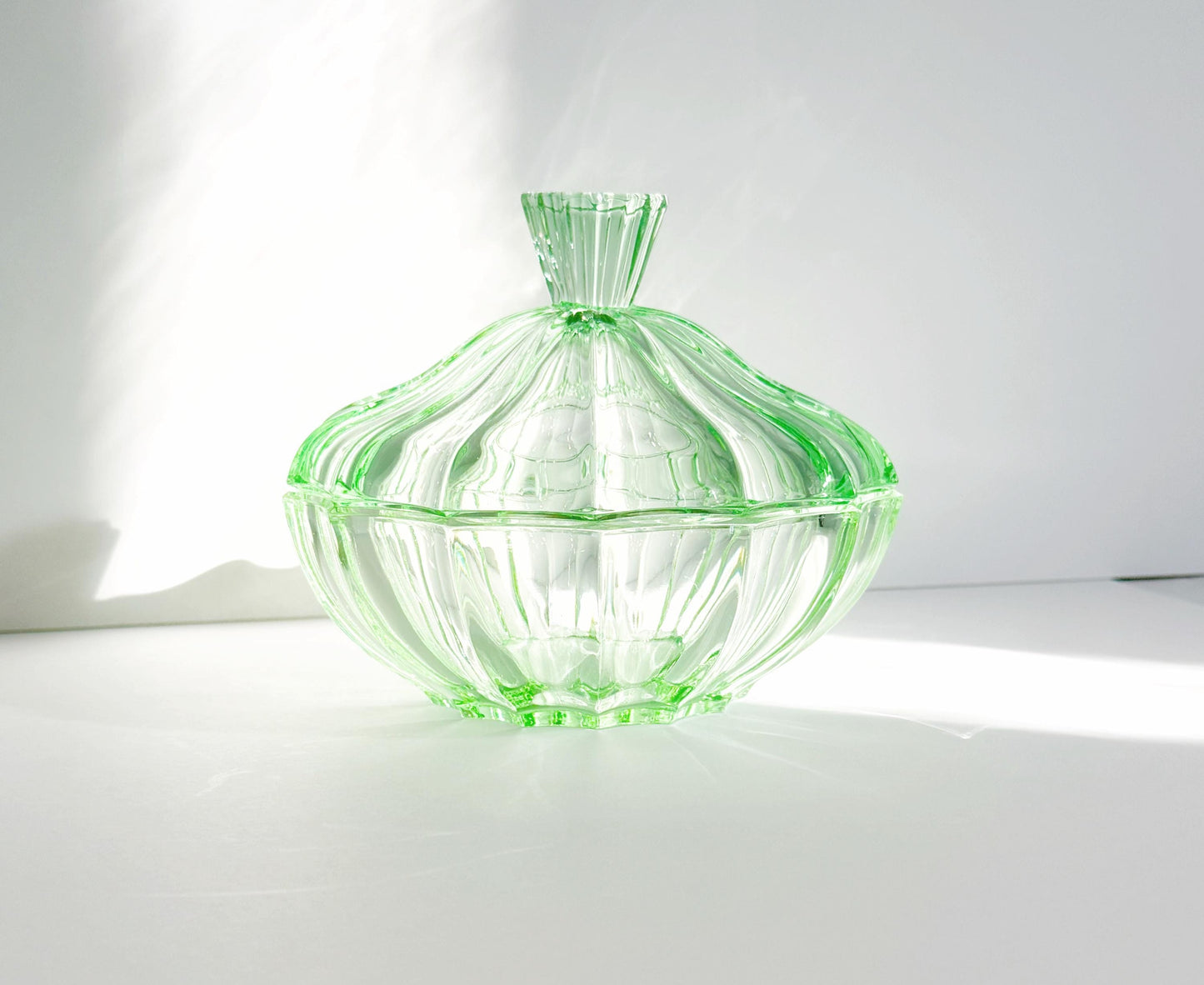 Emerald Depression Glass Crystal Candy Jar