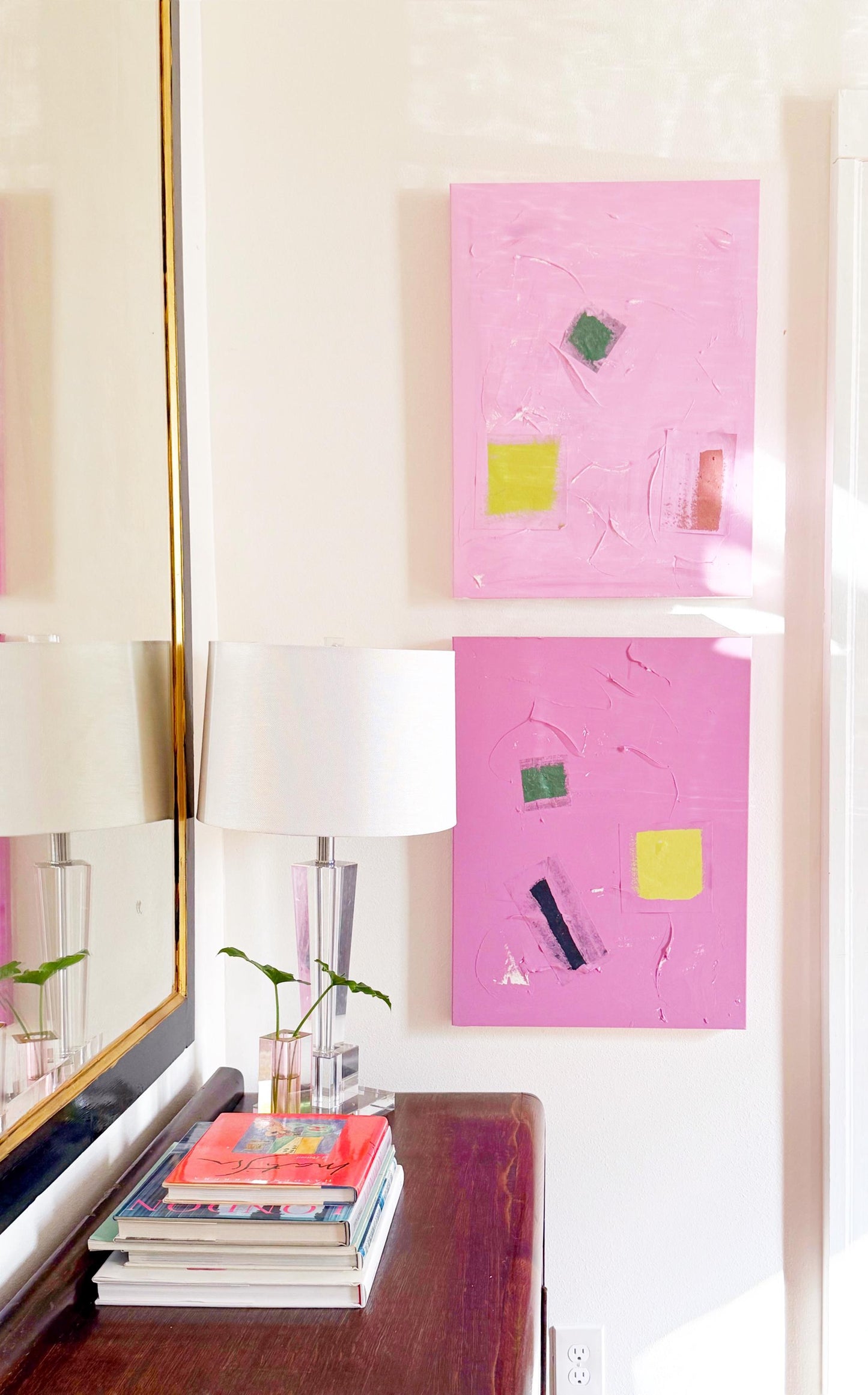 Original Abstract Mixed Media Paintings on Canvas, Set of Two, 18”x24”, Pink Abstract Art, Pink Texture Painting, Original Artwork