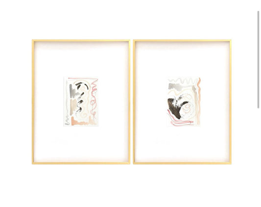 Abstract Watercolor Painting Pair, Mixed Media, 6”x8”, Mat Size 11" x 14", Original Artwork, Pink, Taupe, Neutral Artwork, Pastel Artwork