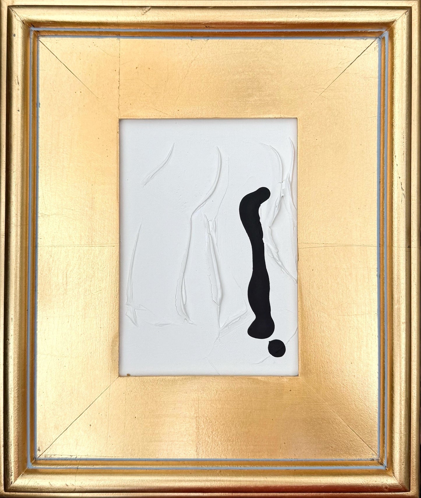 Original Abstract Mixed Media Painting on Canvas Panel, Framed in Gold-Leaf Wooden Frame, Original Abstract Art, Black and White, Texture