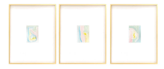 Original Abstract Watercolor Painting, Mixed Media, Set of 3, 4”x6” in White Mat, Original Artwork, White, Neutral, Abstract Artwork