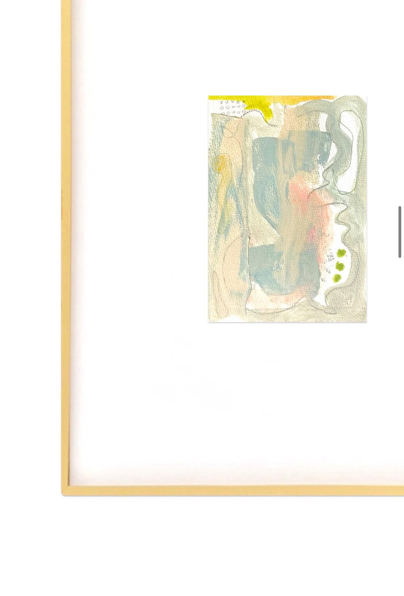 Abstract Watercolor Painting, Set of 2, 5x7, White Mat, Original Artwork, Yellow, Grey, White, Pastel Artwork, Neutral Art, Landscape