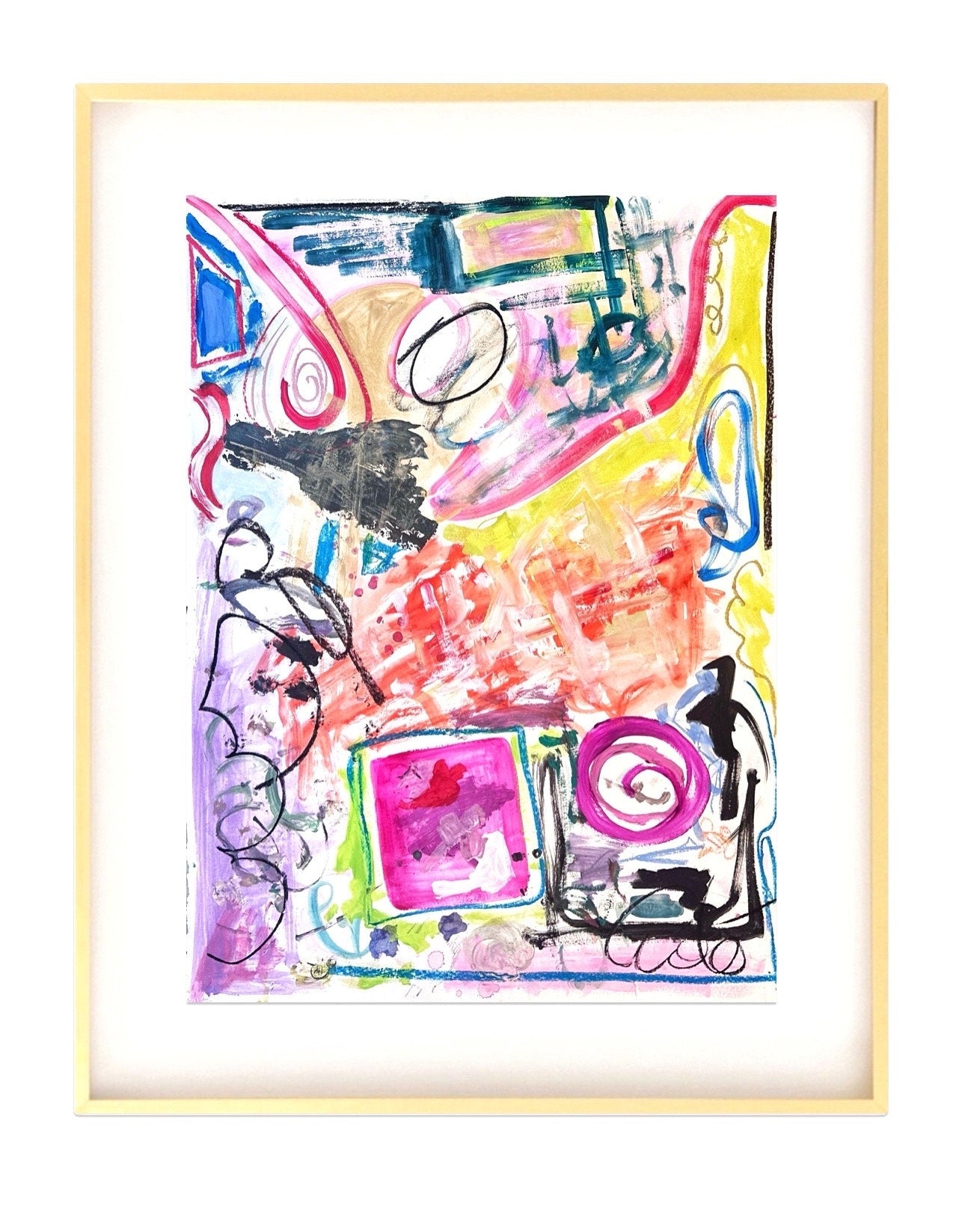 Large Original Abstract Mixed Media Painting on Paper, 18x24, Abstract Artwork, Original Art, Pink, Multi Color