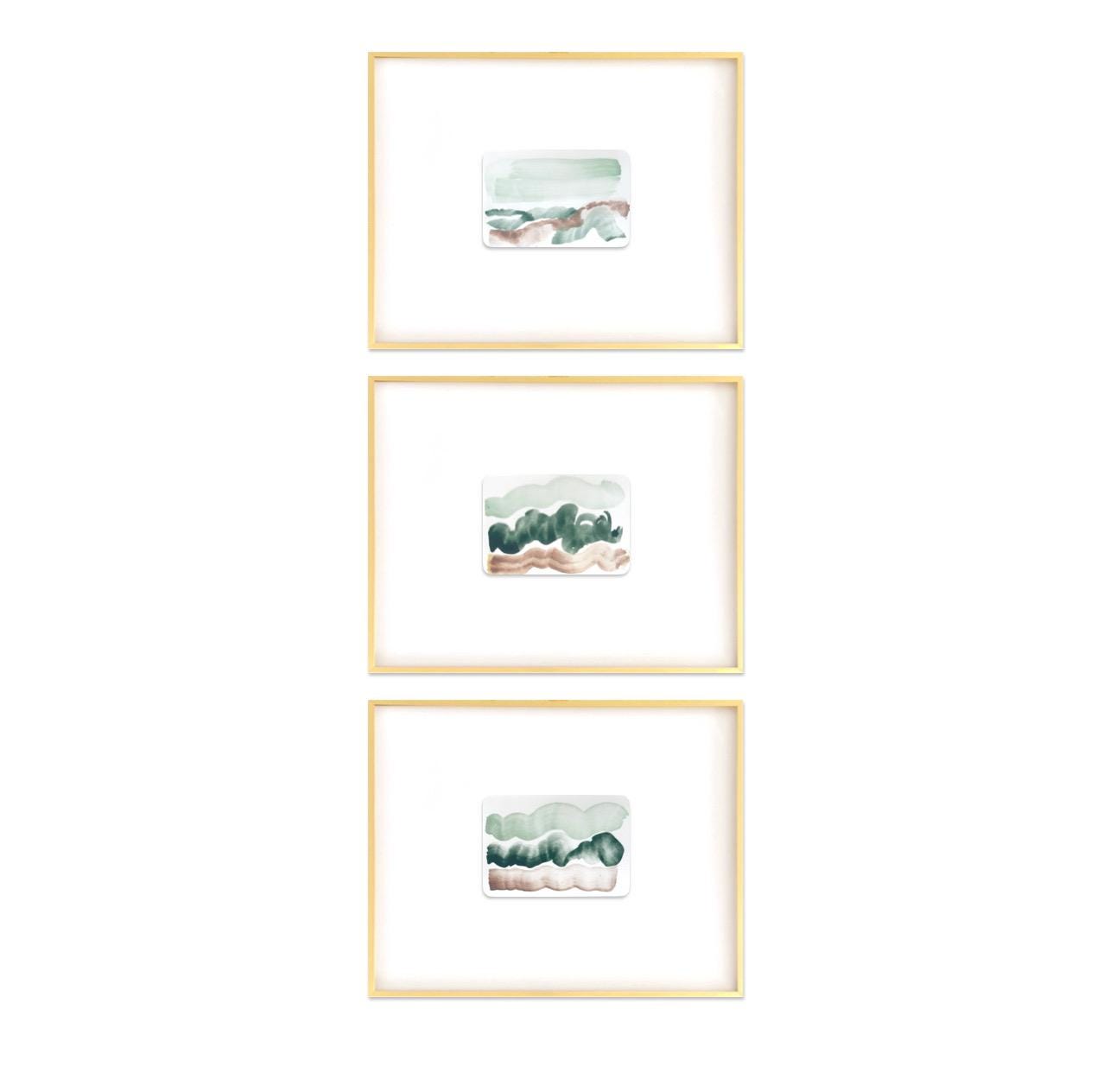 Abstract Watercolor Painting, Set of 3, 5"x7”, White Mat 11”x14”, Abstract Wall Art, Original Watercolor Painting, Pink, Green, Pastel