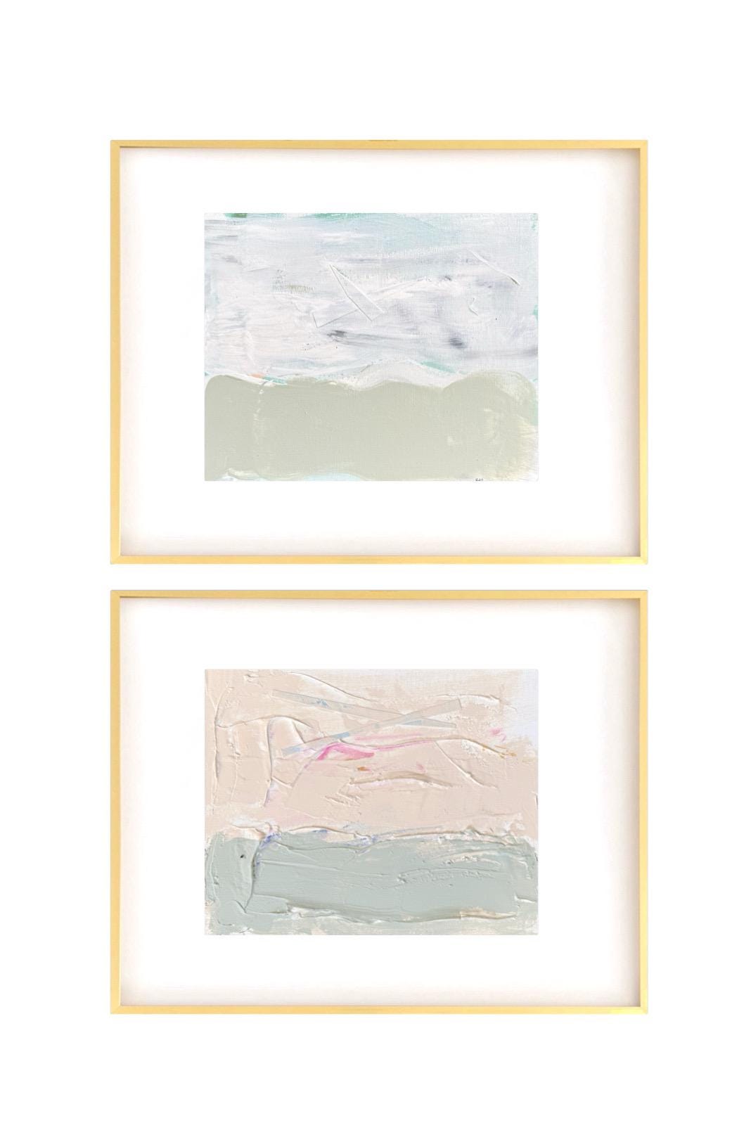 Original Abstract Mixed Media Painting, Set of 2, Abstract Wall Art, 5”x7” (Mat size 11”x14”), Neutral Artwork, Artwork for Interior Design