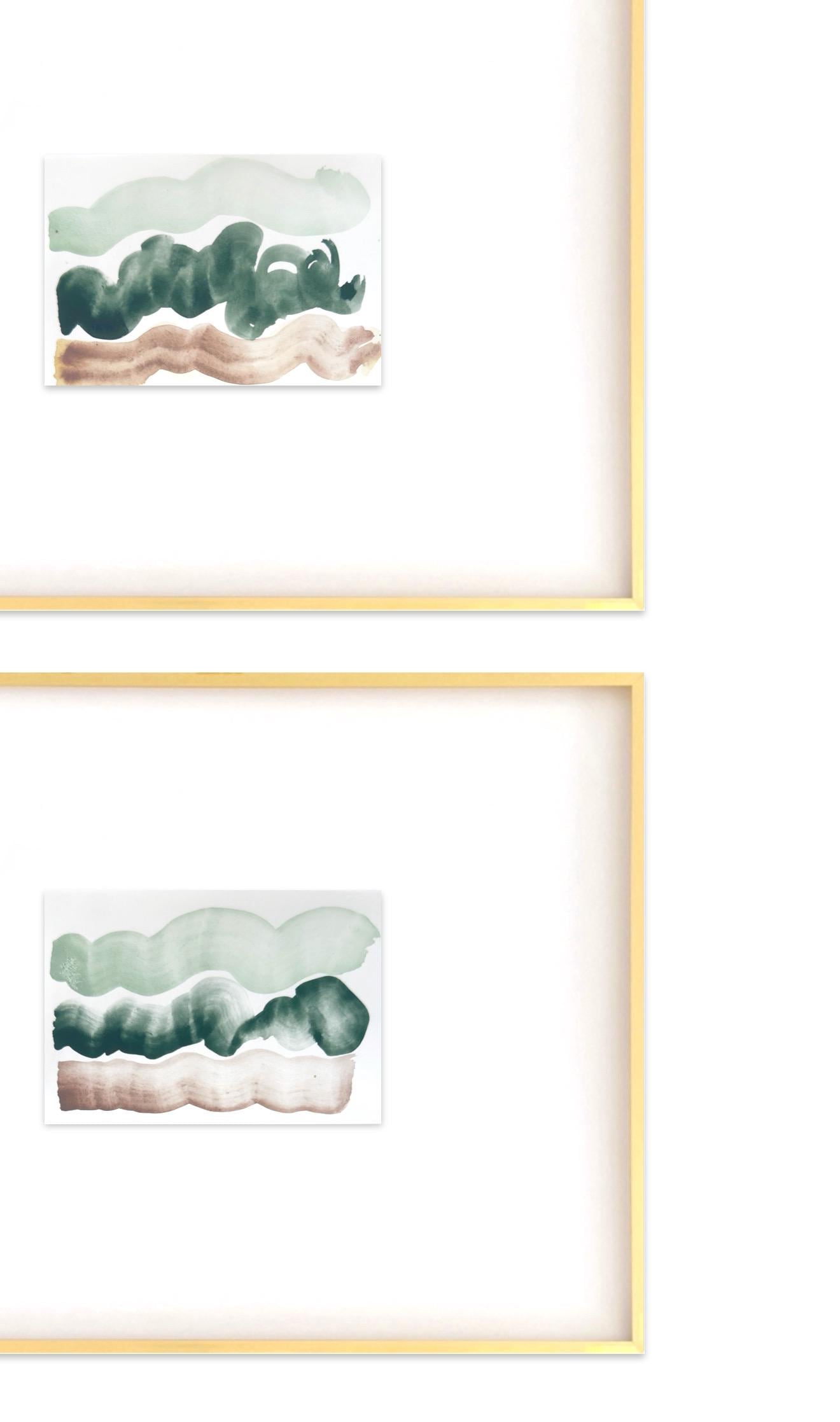 Abstract Watercolor Painting, Set of 3, 5"x7”, White Mat 11”x14”, Abstract Wall Art, Original Watercolor Painting, Pink, Green, Pastel