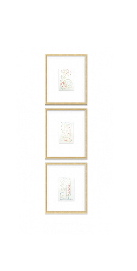 Original Abstract Watercolor Painting, Mixed Media, Set of 3, 4”x6” in White Mat, Original Artwork, Pink, Green, Blue, Abstract Artwork