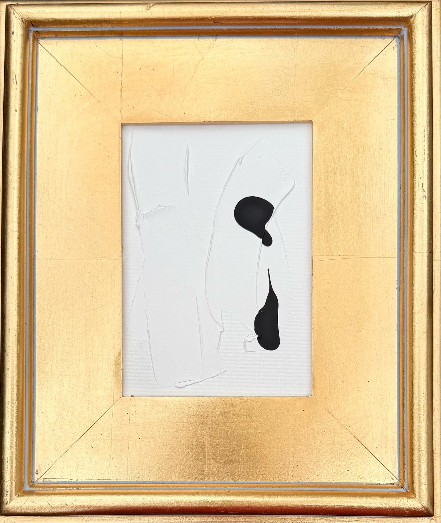 Original Abstract Mixed Media Painting on Canvas Panel, Framed in Gold-Leaf Wooden Frame, Original Abstract Art, Black and White, Texture