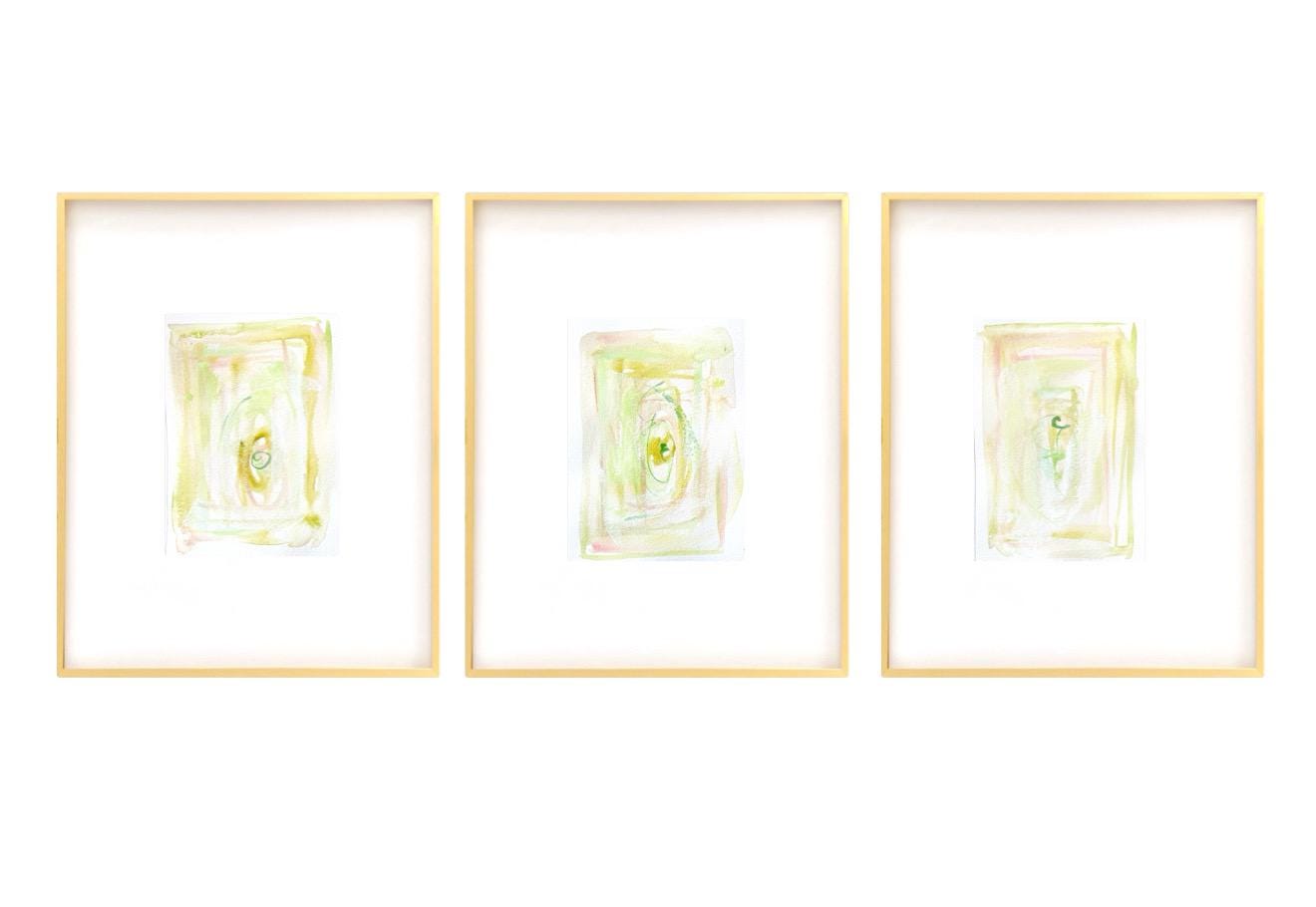 Abstract Watercolor Painting, Set of 3, 5"x7”, Turquoise, Pink, Pastel