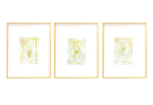 Abstract Watercolor Painting, Set of 3, 5"x7”, Turquoise, Pink, Pastel