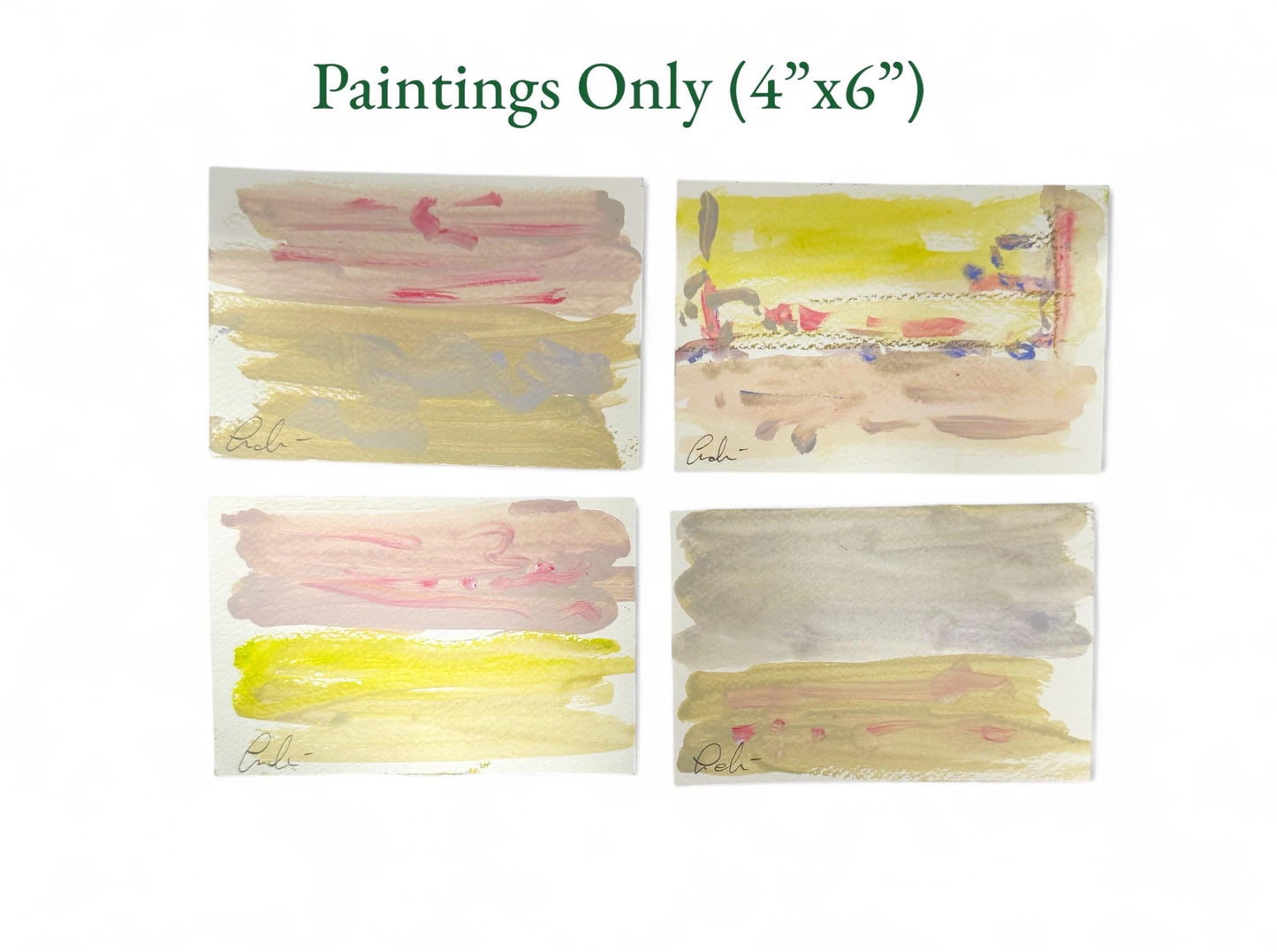 Set of Four Original Abstract Landscape Paintings, Original Artwork, Gallery Wall, Neutral Artwork, Size 4”x6”, Small Abstract Art, Lavender