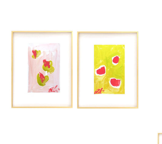 Abstract Watercolor Painting, Pair of 5x7 in 11x14 White Mat, Abstract Artwork, Original Painting, Pink Artwork, Small Framed Artwork