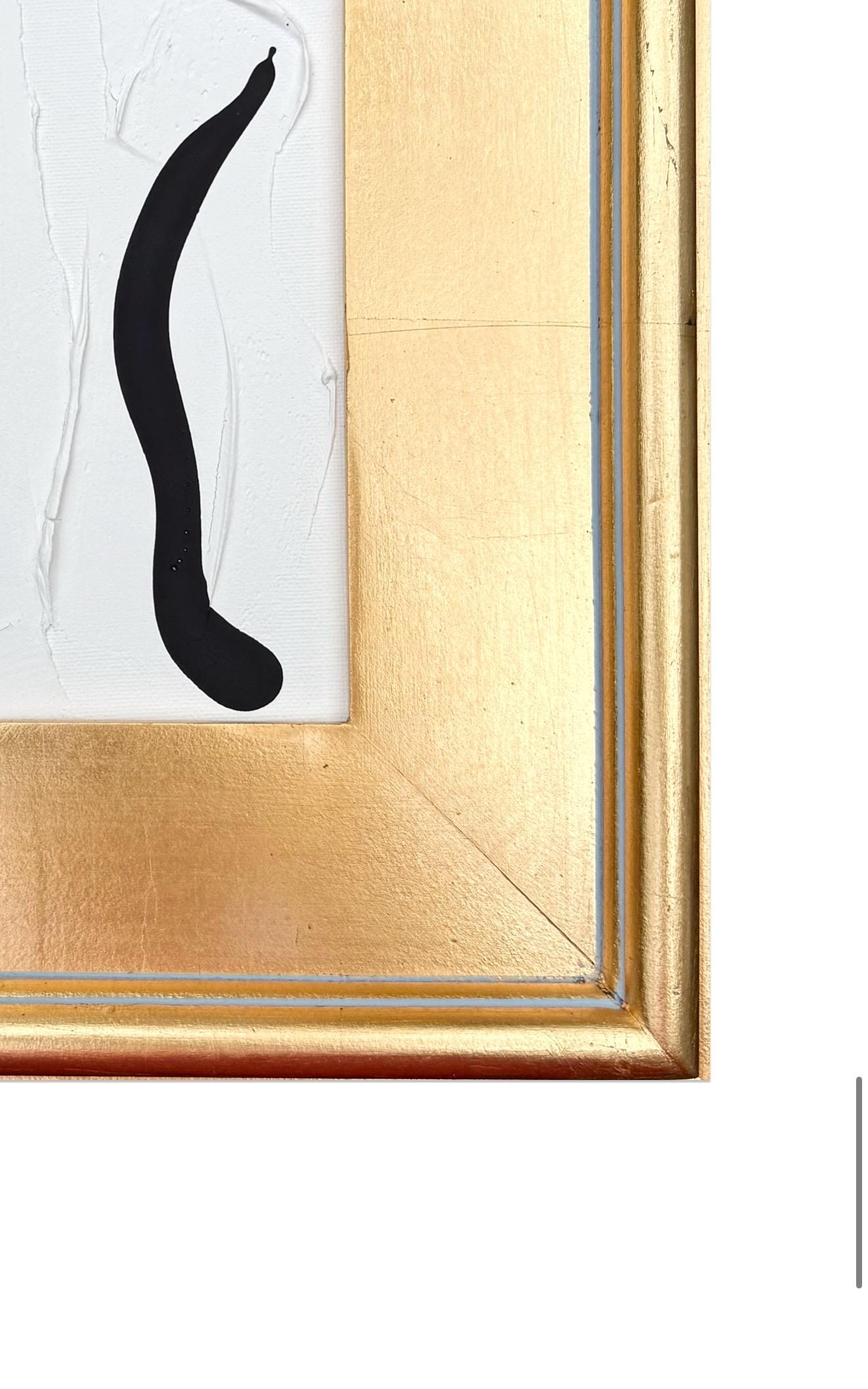 Original Abstract Mixed Media Painting on Canvas Panel, Framed in Gold-Leaf Wooden Frame, Original Abstract Art, Black and White, Texture