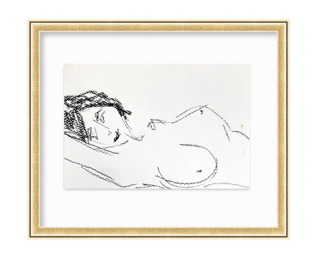 Female Nude Figure Painting, Mixed Media on Paper, Size 9”x12", Nude Woman Silhouette, Minimalist Artwork, Black & White Nude