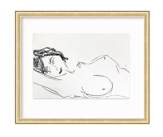 Female Nude Figure Painting, Mixed Media on Paper, Size 9”x12", Nude Woman Silhouette, Minimalist Artwork, Black & White Nude