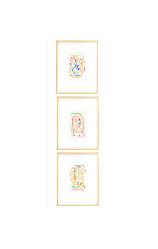 Original Abstract Mixed Media Paintings, Set of 3, Abstract Art, Neutral Artwork, Pink Art, Green, Blue, Neon Abstract Paintings