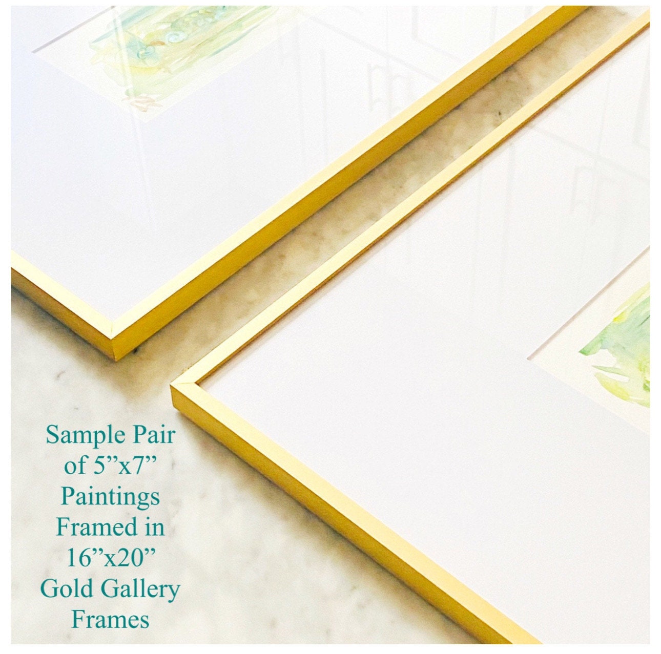 Custom Set of 3 Abstract Paintings (5”x7”) Framed in 16”x20” Gold Metal Gallery Frames