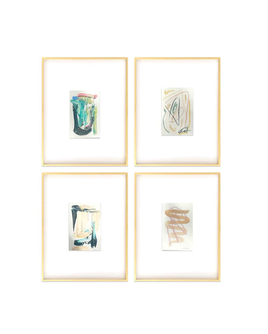 Original Abstract Mixed Media Paintings, Set of 4, Bright Paintings, Size 4x6
