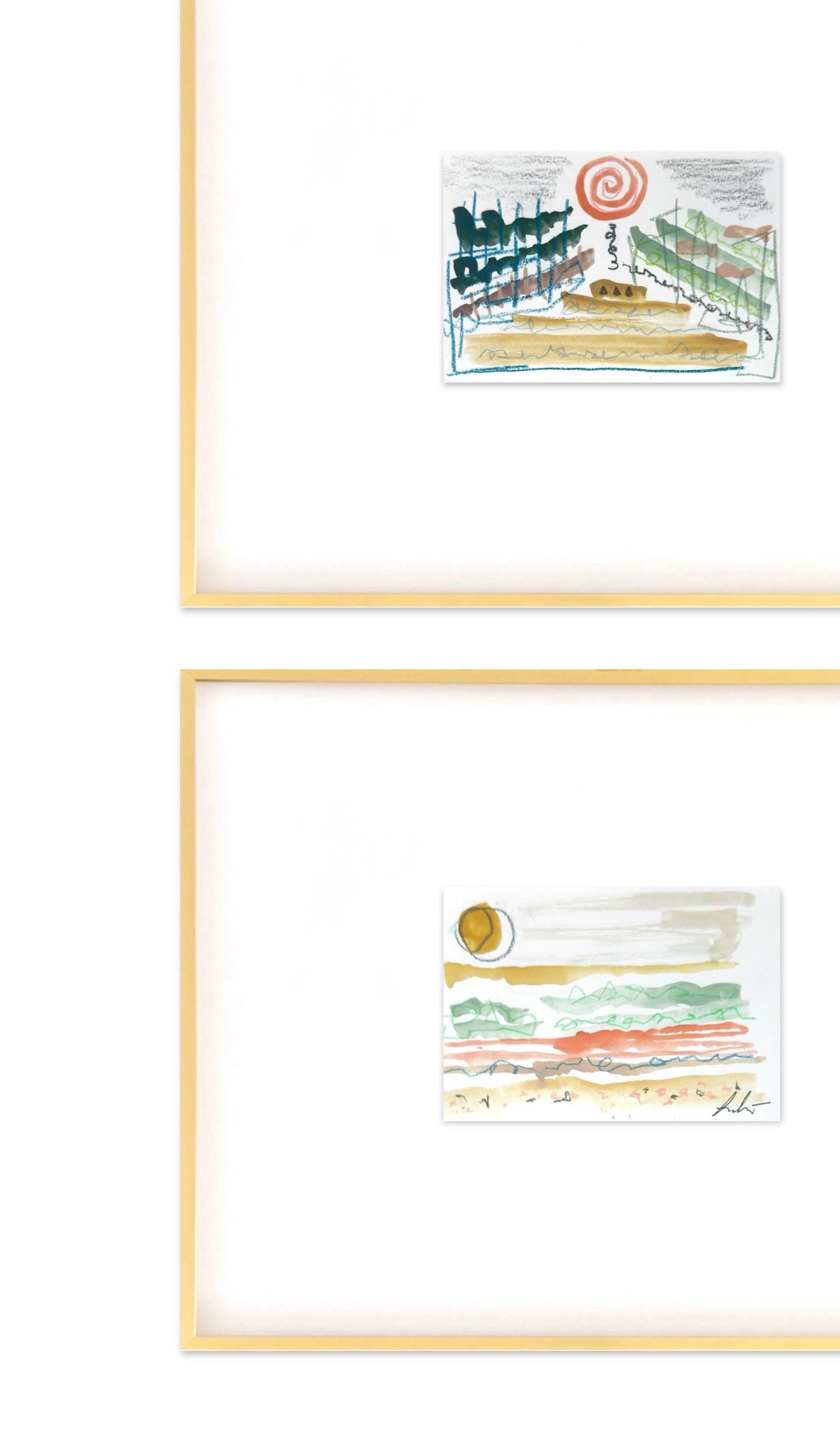 Abstract Watercolor Painting, Set of 3, 5"x7”, White Mat 11”x14”, Abstract Wall Art, Original Watercolor Painting, Pink, Green, Pastel