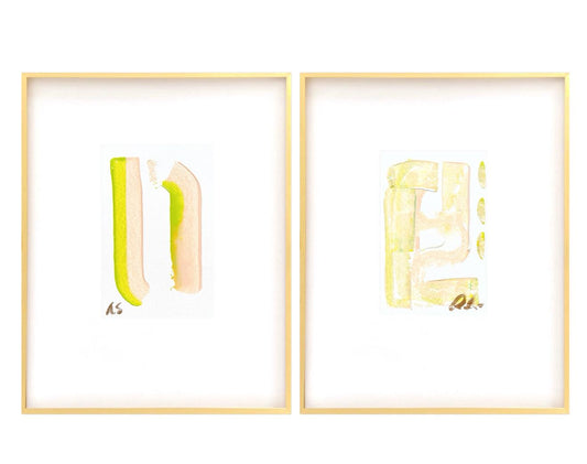 Abstract Watercolor Painting, Pair of 5x7 in 11x14 White Mat, Abstract Artwork, Original Painting, Pink & GreenArtwork, Small Framed Artwork