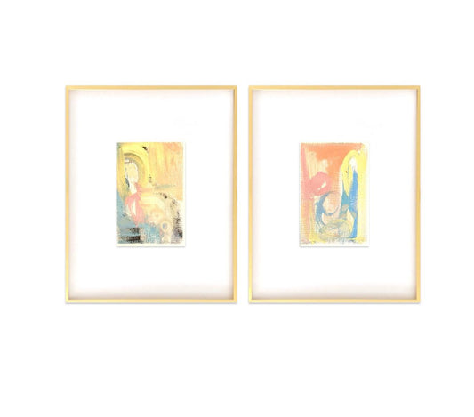 Abstract Watercolor Painting, Pair of 5x7 in 11x14 White Mat, Abstract Artwork, Original Painting, Pink & GreenArtwork, Small Framed Artwork