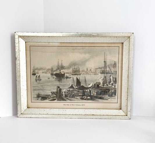 Vintage Framed New Orleans Landscape Print. Silver and Gold-leafed frame measures 8x10.