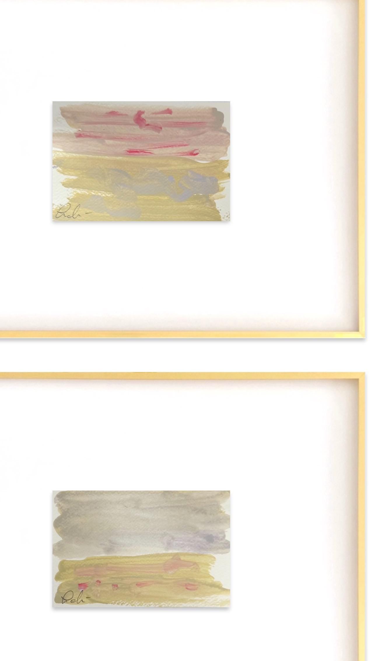 Set of Four Original Abstract Landscape Paintings, Original Artwork, Gallery Wall, Neutral Artwork, Size 4”x6”, Small Abstract Art, Lavender