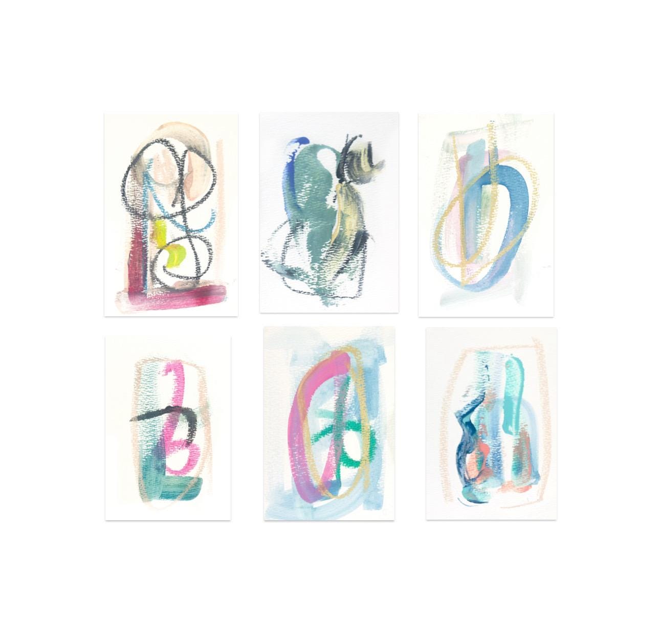 Original Abstract Art, Set of Six Paintings for Frame Gallery, size 4”x6”