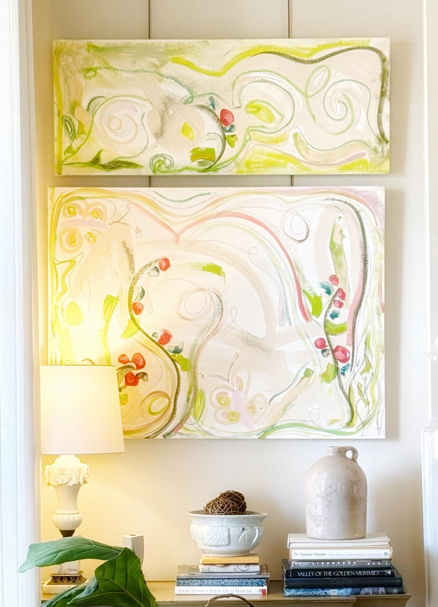 Original Abstract Mixed Media Painting on Canvas, Garden of Eden, Pink, Green, Neutral Artwork, Abstract Art, Original Abstract Artwork