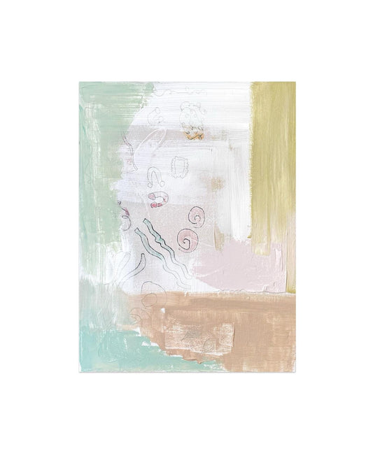 Original Abstract Mixed Media Painting on Canvas, 12x18, Pastel Artwork, Neutral Artwork, Green, Pink