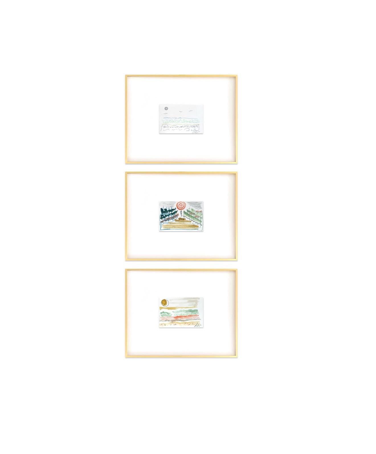 Abstract Watercolor Painting, Set of 3, 5"x7”, White Mat 11”x14”, Abstract Wall Art, Original Watercolor Painting, Pink, Green, Pastel