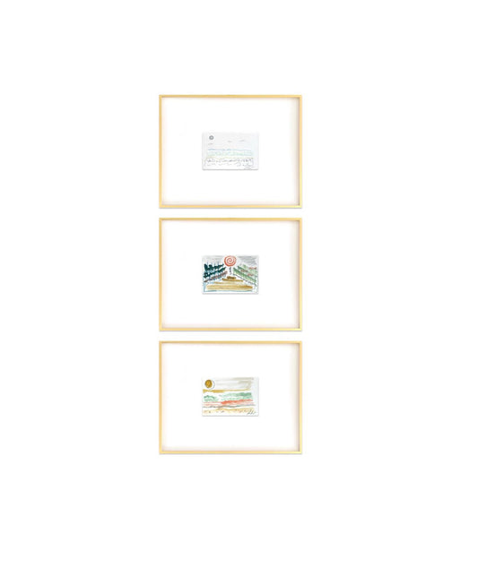 Abstract Watercolor Painting, Set of 3, 5"x7”, White Mat 11”x14”, Abstract Wall Art, Original Watercolor Painting, Pink, Green, Pastel