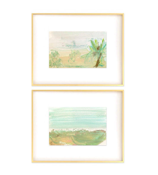 Abstract Watercolor Painting, Pair of 5x7 in 11x14 White Mat, Abstract Artwork, Original Painting, Pink & GreenArtwork, Small Framed Artwork
