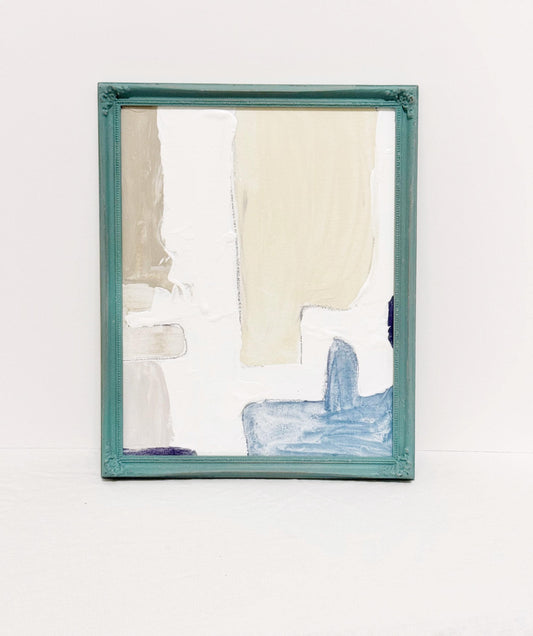 Original Abstract Mixed Media Painting on Canvas, Framed in Vintage Gold Frame, Pastel Artwork, Lavender, Neutral Artwork