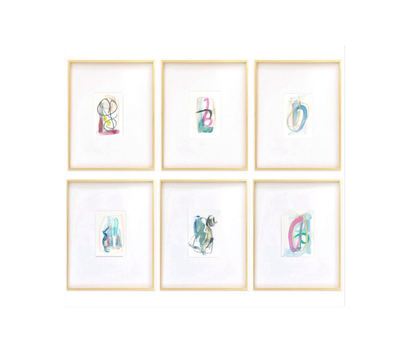 Original Abstract Art, Set of Six Paintings for Frame Gallery, size 4”x6”