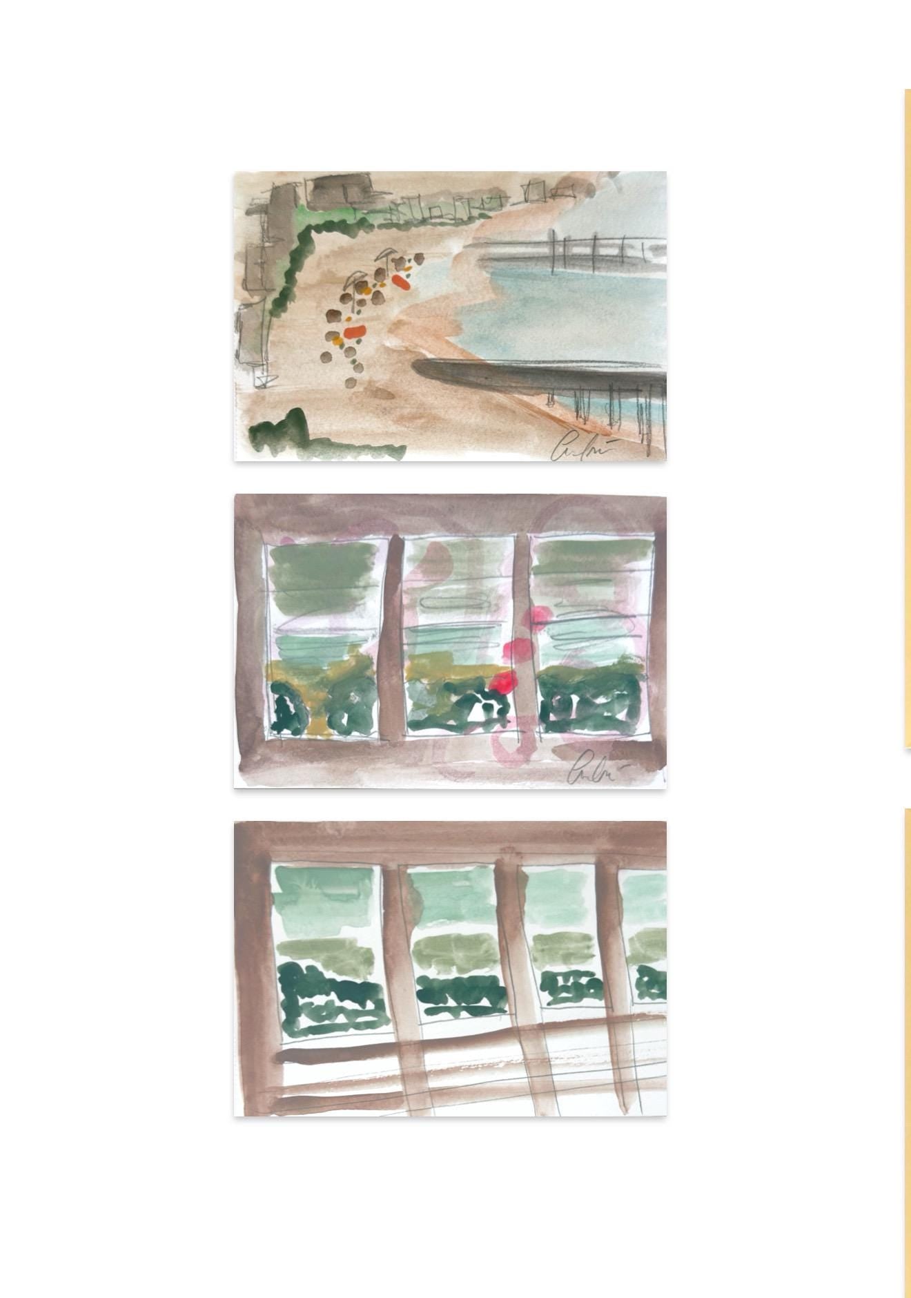 Abstract Watercolor Painting, Set of 3, 5"x7”, White Mat 11”x14”, Abstract Wall Art, Original Watercolor Painting, Pink, Green, Pastel