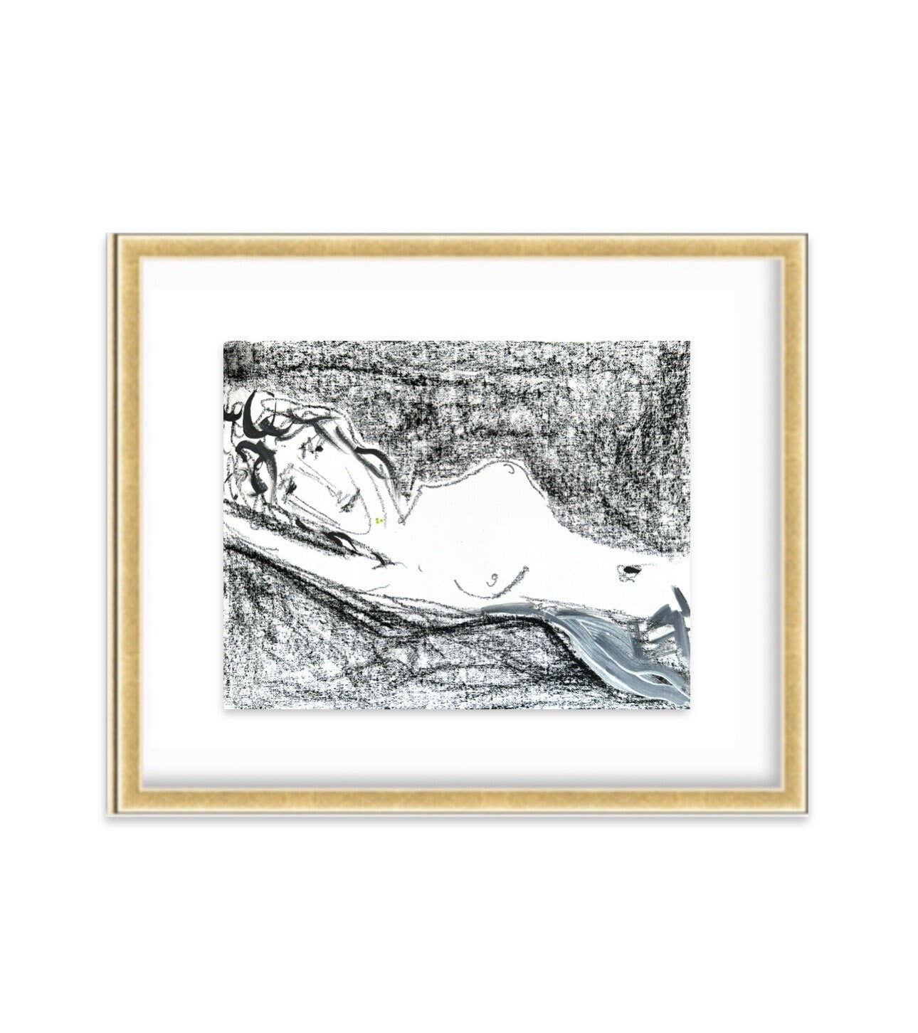 Female Nude Figure Painting, Mixed Media on Paper, Size 11”x14", Nude Woman Silhouette, Minimalist Artwork, Black & White Nude